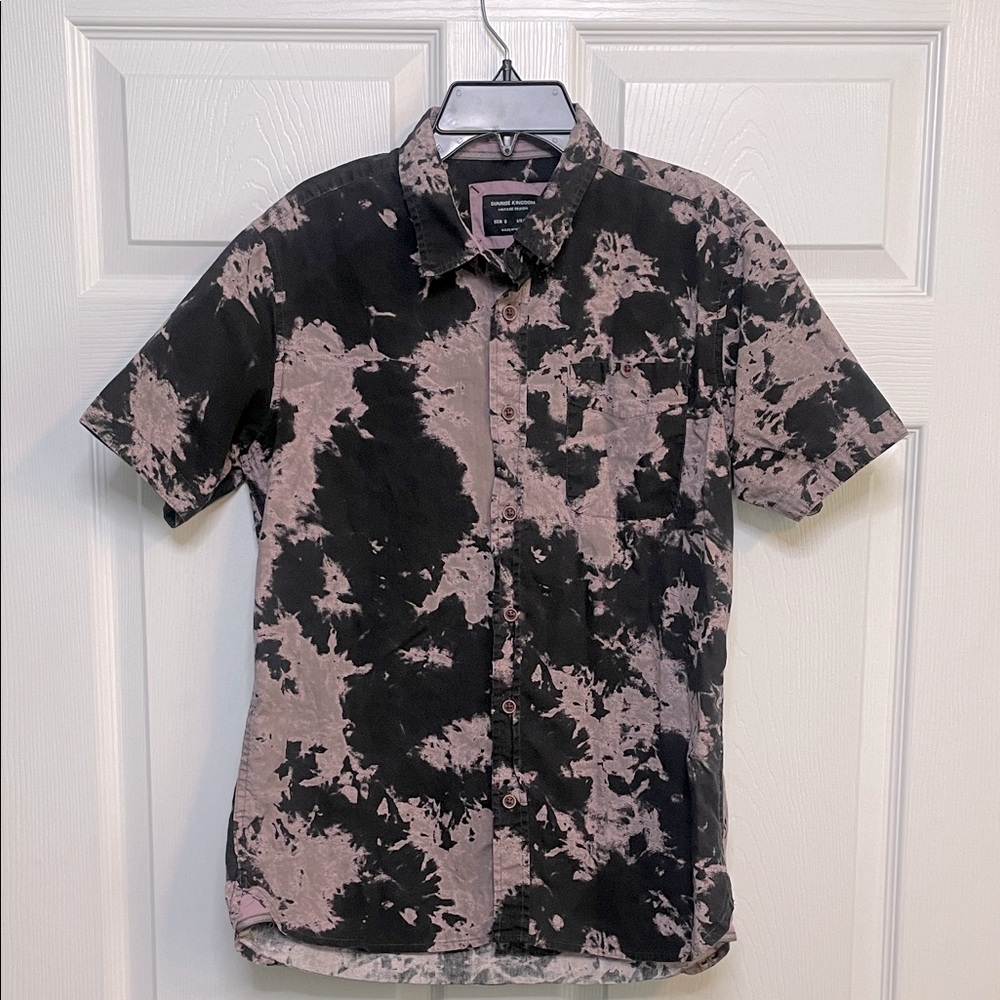 Men's Black and Pink Tie-Dye Button Down Shirt